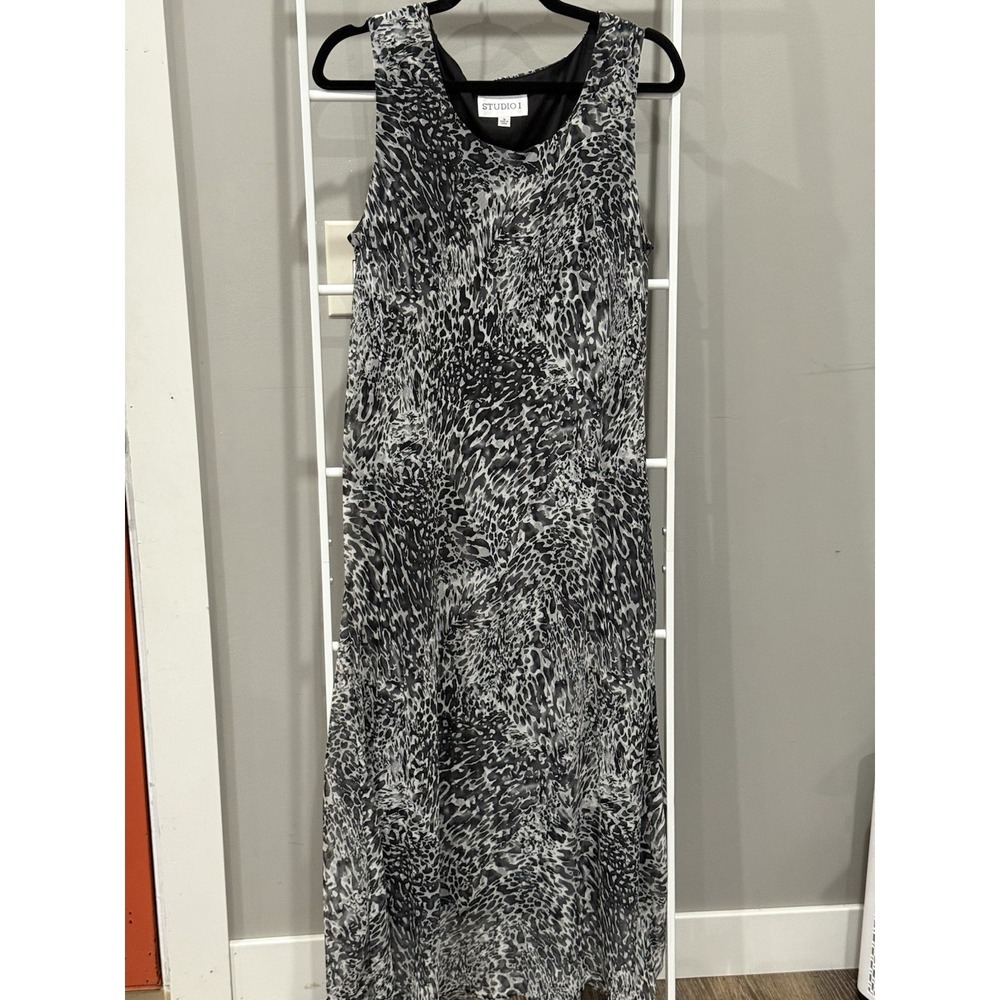 Studio I Black/white Leopard Print Sleeveless Maxi Dress Y2K‎ Revival Size 16